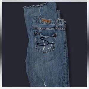 Seven7 Distressed Blue Straight Leg Jeans